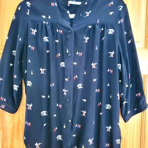 Sessun Silk Button down, black, size S